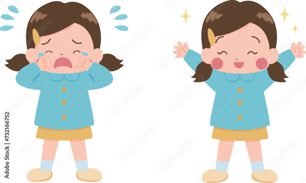 泣いている女の子と笑顔の女の子のセット 泣いている女の子と笑顔の女の子のセット