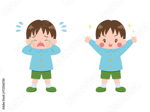 泣いている男の子と笑顔の男の子のセット