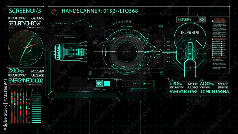 augmented reality Advance HUD control center. Graphic Dashboard Head-up display and Futuristic User Interface GUI, UI. FUI. Virtual reality game screen interface template, mockup. Ai game interface