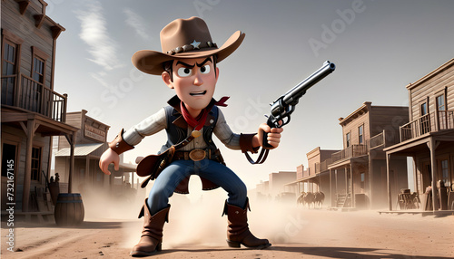 A 3D rendered cartoon character in wild west cowboy style,