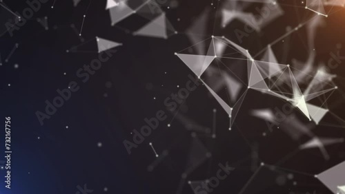 Abstract background with motion plexus of dots and lines. Futuristic visualization of a network connection. Technology, social networks, ,business. Surface made of triangles blockchain web 3.0 photo