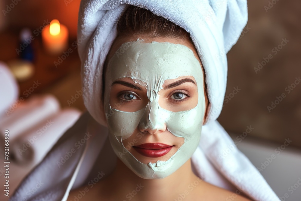 Skincare Model spa spokesperson model. Beautiful Woman uses face cream