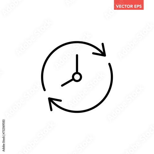 Black refresh time line icon, simple speed up hr clock with arrow flat design pictogram, infographic vector for app logo web button ui ux interface elements isolated on white background