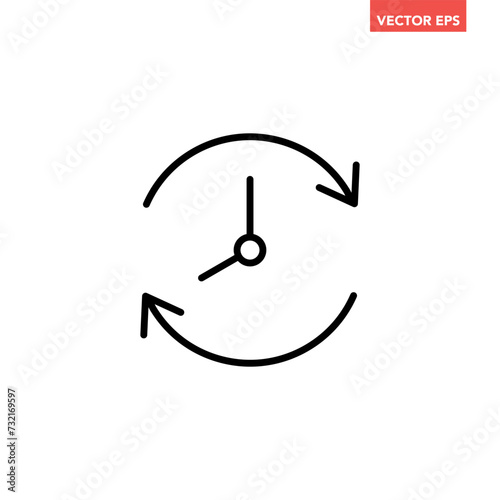 Black refresh time line icon, simple speed up hr clock with arrow flat design pictogram, infographic vector for app logo web button ui ux interface elements isolated on white background