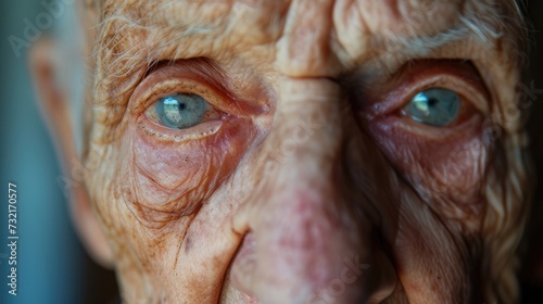 A closeup of an older persons face with a peaceful expression showing the acceptance of their age and the life they have lived.