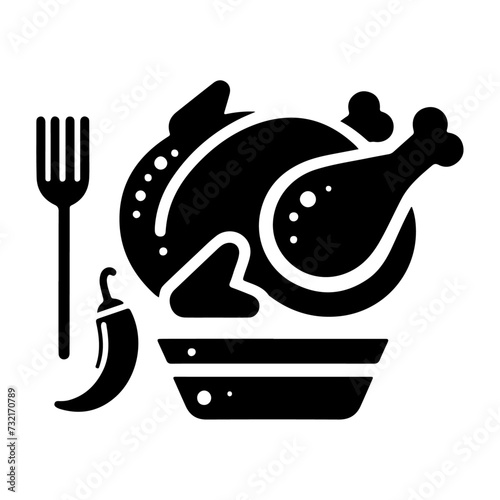 minimal chicken Roast masala icon, symbol, black color silhouette, white background
