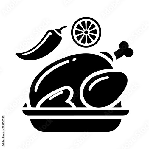 minimal chicken Roast masala icon, symbol, black color silhouette, white background