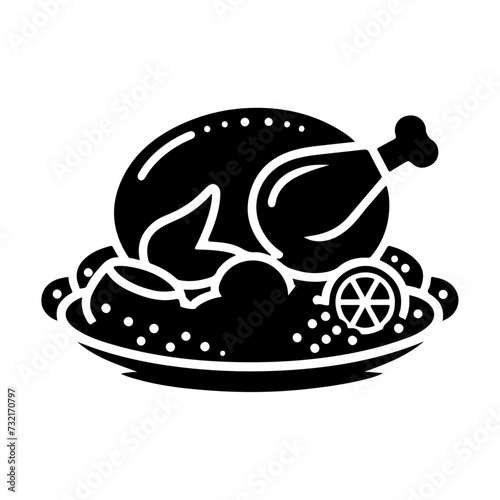 minimal chicken Roast masala icon, symbol, black color silhouette, white background
