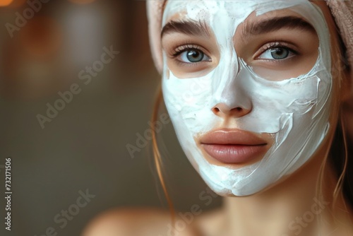 Skincare Model bakuchiol. Well groomed woman uses face cream, body cream, foam soundproofing lip balm, lotion & eye patch. Skin care preventing germs jar periorbital hyperpigmentation pot