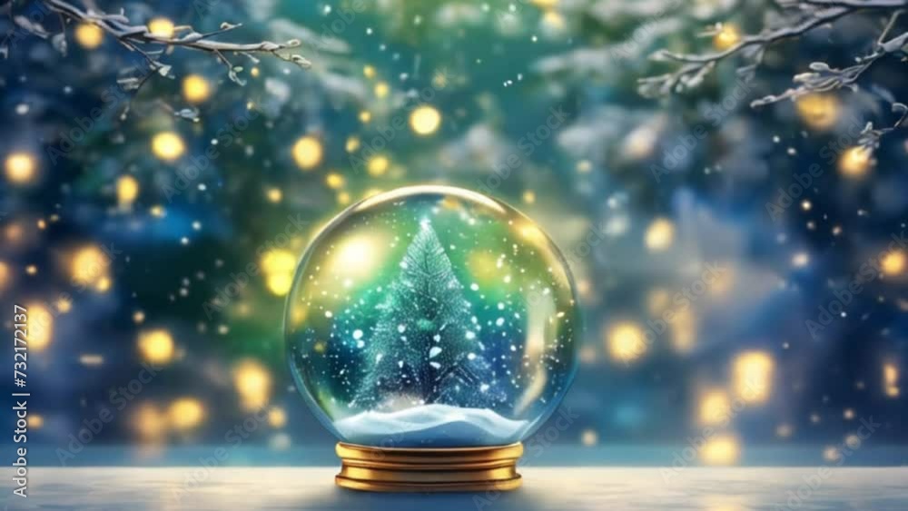 glass snow globe of blue gold blurred light bokeh, motion glass snow globe of blue gold blurred light bokeh, motion