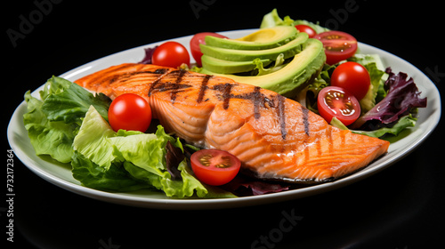 Grilled Salmon With Fresh Garden Vegetables And Avocado