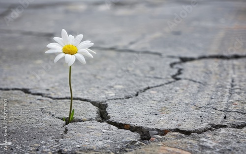single flower growing through cracks in concrete, representing hope and the journey to healing after surviving a medicine overdose © Dina