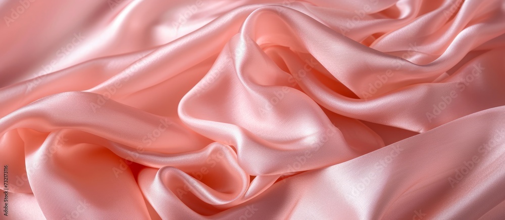 A detailed view of a pink satin fabric, resembling the delicate petals of a magenta flower, its silk-like texture adds an artistic touch to any sleeve or water-inspired pattern in linens. A detailed view of a pink satin fabric, resembling the delicate petals of a magenta flower, its silk-like texture adds an artistic touch to any sleeve or water-inspired pattern in linens.