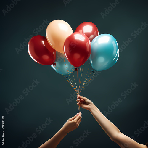 A pair of hands releasing a handful of balloons.