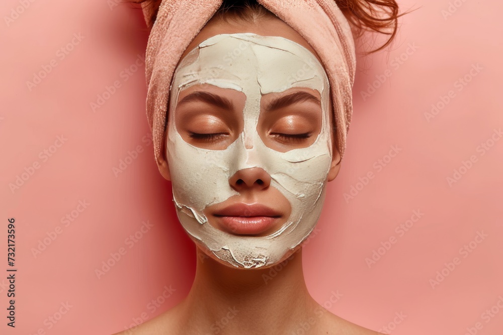 Skincare Model calming cream. Well groomed woman face cream, youthful radiance, professional skincare treatment lip balm, lotion & eye patch. Skin care hair extension analysis jar scalp massage pot