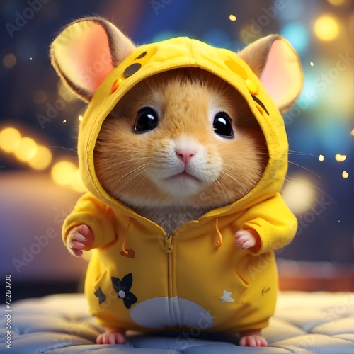 Ultra detailed illustration of a cute hamster, short hair, , whimsical magic, cel shading, tetradic, millinery, dutch angle, close up, terragen Generative AI