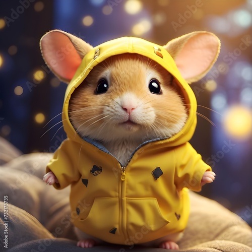 Ultra detailed illustration of a cute hamster, short hair, , whimsical magic, cel shading, tetradic, millinery, dutch angle, close up, terragen Generative AI