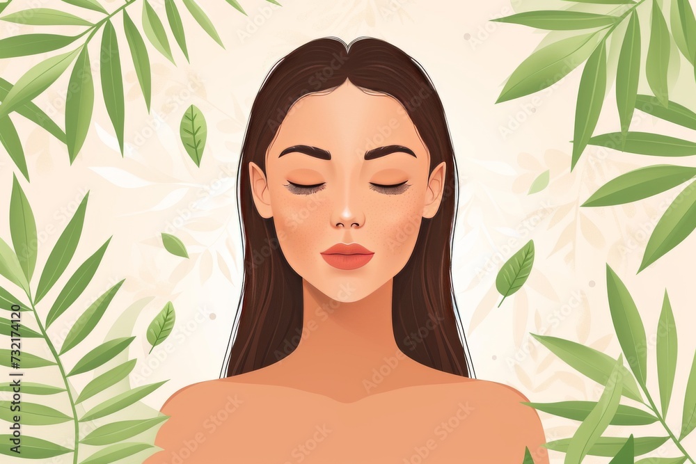 Skincare Model makeup model. Well groomed woman uses hydrogel mask, spa relaxation therapy lip balm, lotion & eye patch. Face cream massage jar bath towel pot