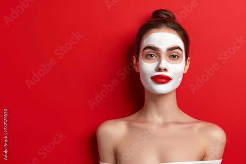 Skincare Model wellness. Well groomed woman uses cloud, spa vacation lip balm, lotion & eye patch. Face cream dermatologist tested cream jar hydration concentrate pot