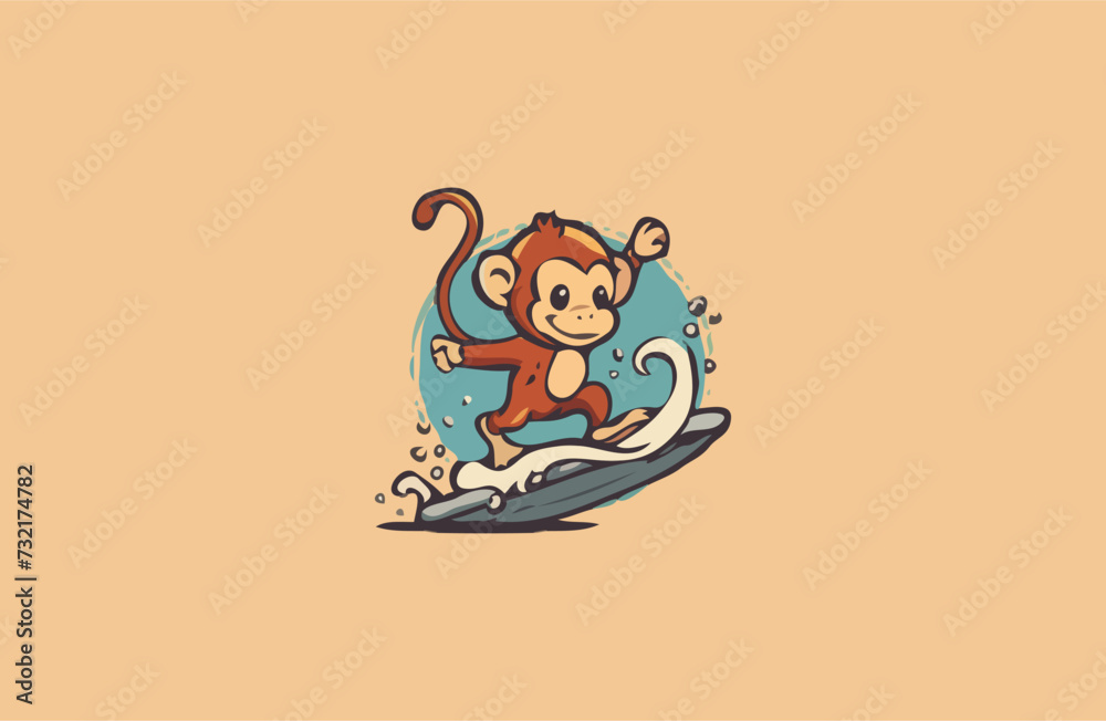 Fototapeta premium Monkey playing surfing on sea vector design illustration