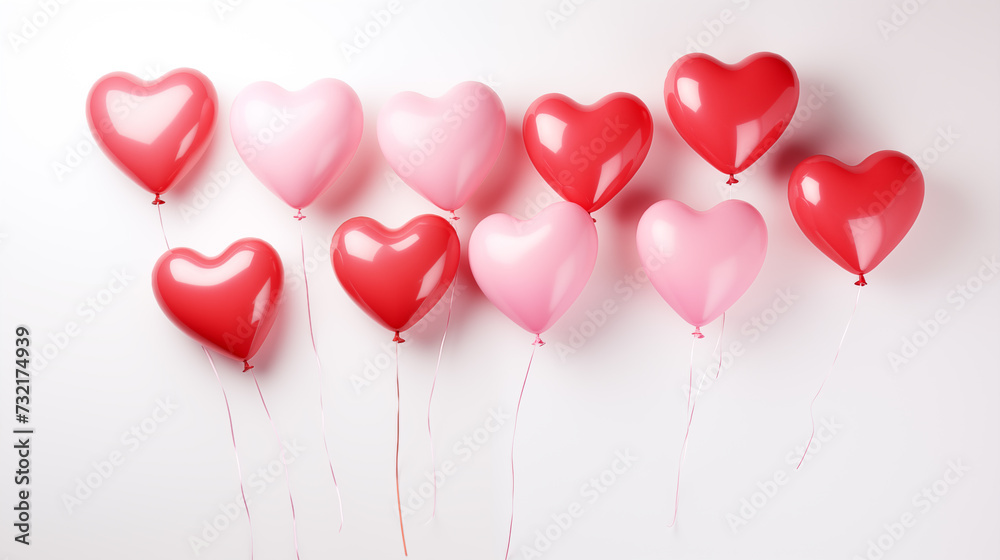 A clean and minimalist image featuring multiple heart-shaped balloons in red and white colors, A clean and minimalist image featuring multiple heart-shaped balloons in red and white colors,