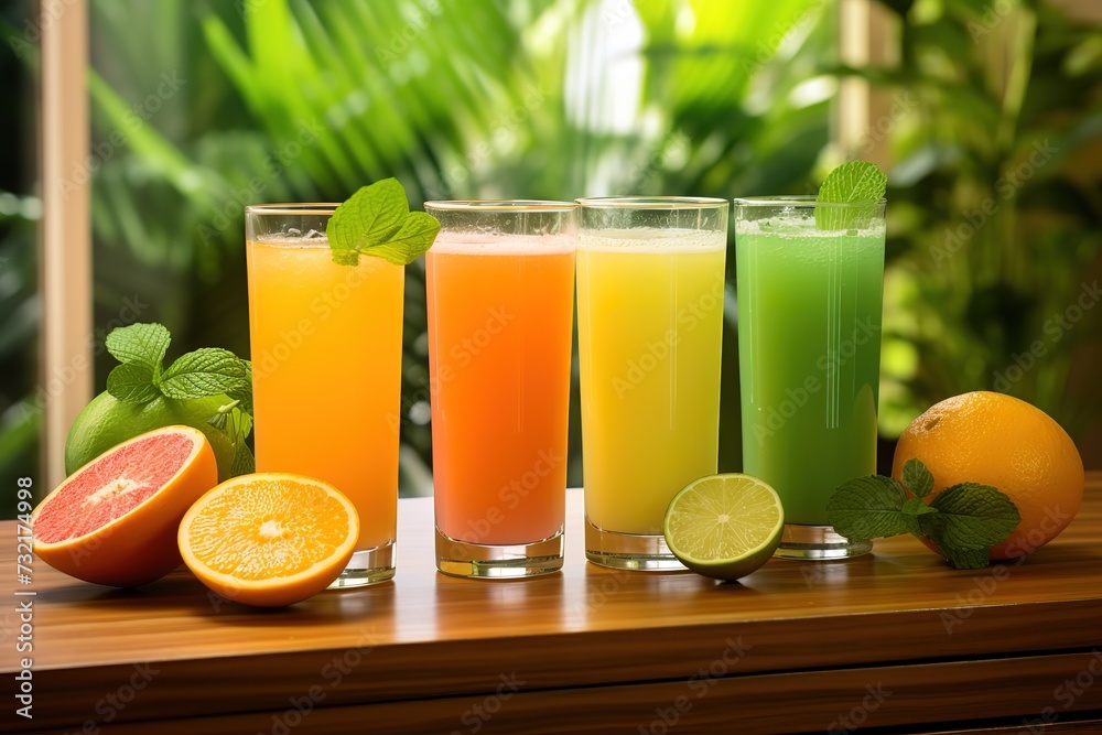 Fototapeta premium delicious fresh fruit juice served in a tall glass made of orange, your product, background etc.