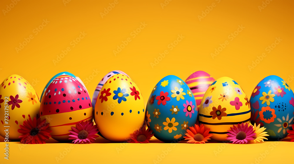 Easter background, many colorful Easter eggs