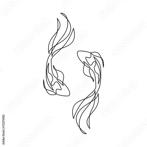koi carp fish on the white background in a continuous single line drawing style template