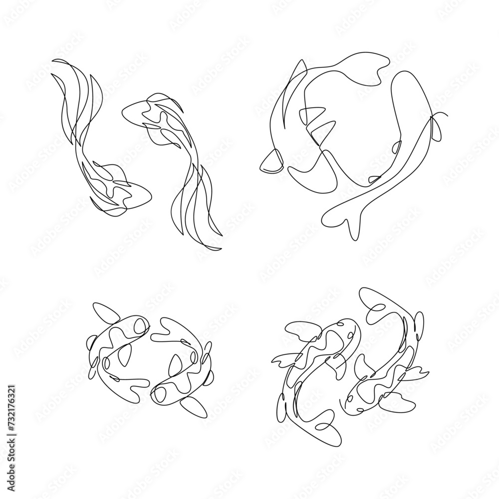 koi carp fish on the white background in a continuous single line drawing style template koi carp fish on the white background in a continuous single line drawing style template