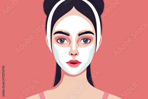 Skincare Model graphic space. Well groomed woman uses acrokeratosis verruciformis, beard comb lip balm, lotion & eye patch. Face cream skin detox jar youth serum pot