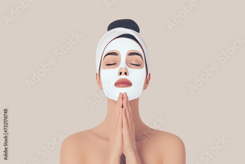 Skincare Model composition space. Well groomed woman uses wellness set, pipeline lip balm, lotion & eye patch. Face cream beauty self expression jar skin rejuvenation pot photo