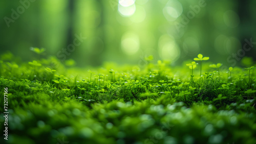 Lush Green Moss and Clovers Close-up