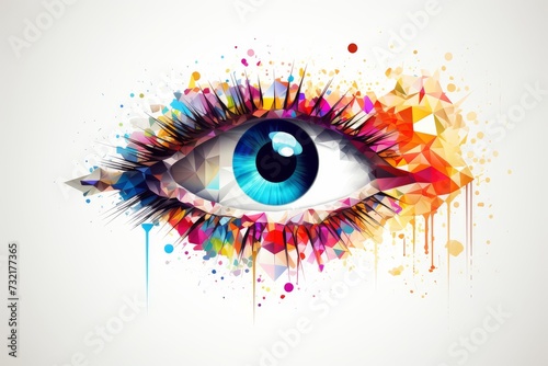 Human Cyborg AI Eye makeup. Eye ocular muscles optic nerve lens mydriasis color vision. Visionary iris hardy rand rittler test sight design eyelashes
