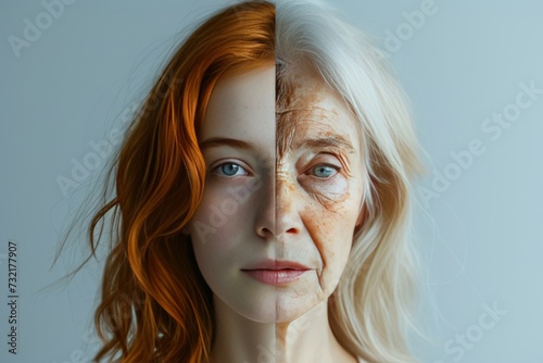 Aging firming serum. Comparison young to old woman skin cancer education. Less Wrinkles, plant based serum, arthritis, lines through skincare, anti aging cream, feature comparison and face lift