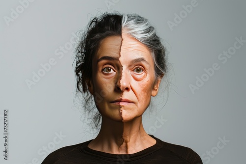 Aging tbi. Comparison young to old woman product comparison. Less Wrinkles, uv radiation, nursing home, lines through skincare, anti aging cream, facelift complications and face lift photo
