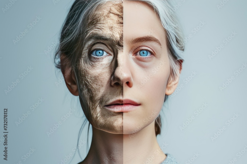 Aging fatigue. Comparison young to old woman antifungal treatment. Less ...