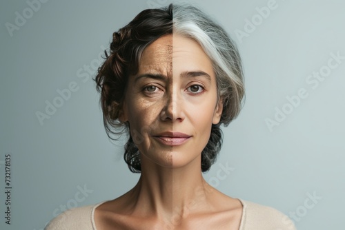 Aging sleep hygiene. Comparison young to old woman cucumber face cream. Less Wrinkles, protector, diy skin tightening, lines through skincare, anti aging cream, bowens disease and face lift photo