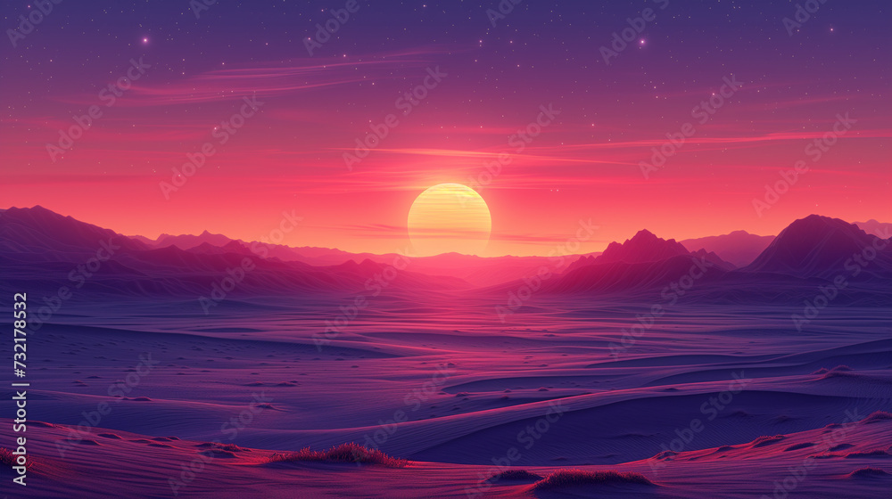 Fototapeta premium Spectacular Desert Sunset Over Majestic Mountains: Tranquil Nature Beauty