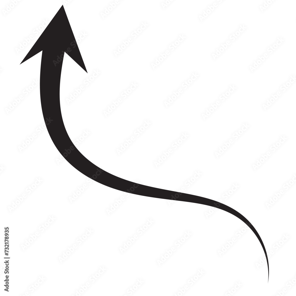 Sharp curved arrow icon. Black rounded arrow. Direction pointer pointing down. Counterclockwise direction pointer