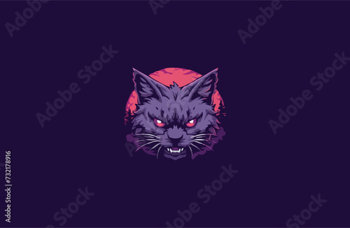 Cat on forest night vector design illustration