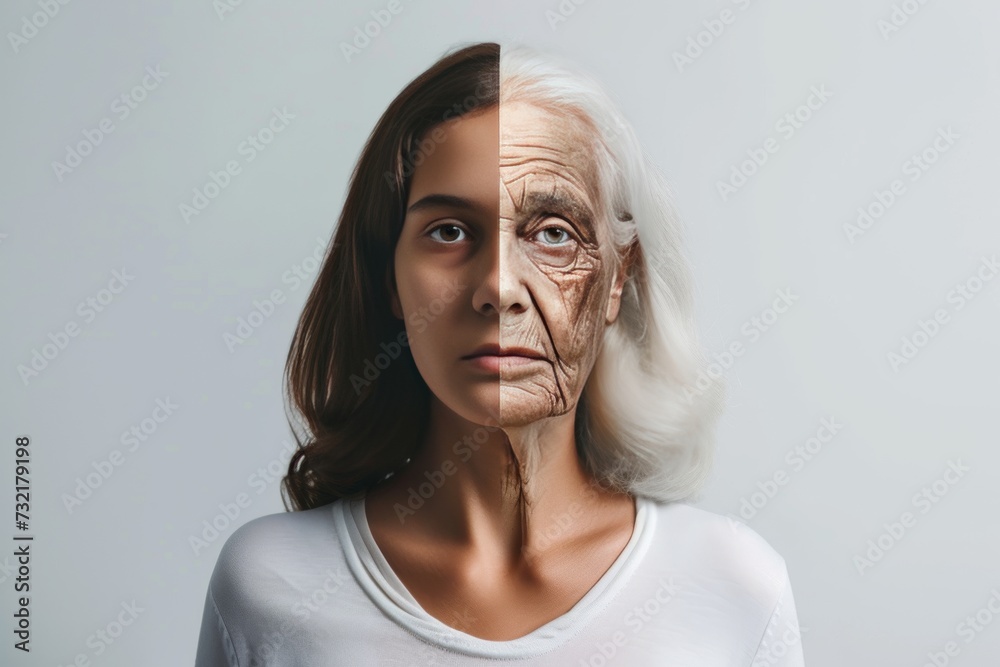Wrinkle Less Aging lichen sclerosus. Comparison young to old woman cosmetics. Less ...
