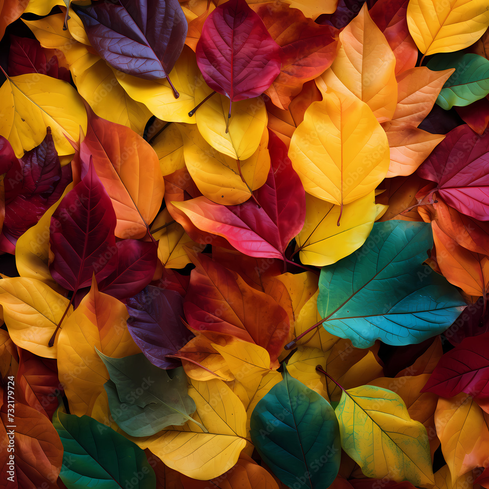 Autumn leaves in various vibrant colors. 
