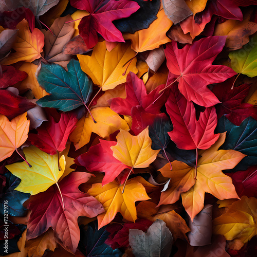 Autumn leaves in various vibrant colors. 