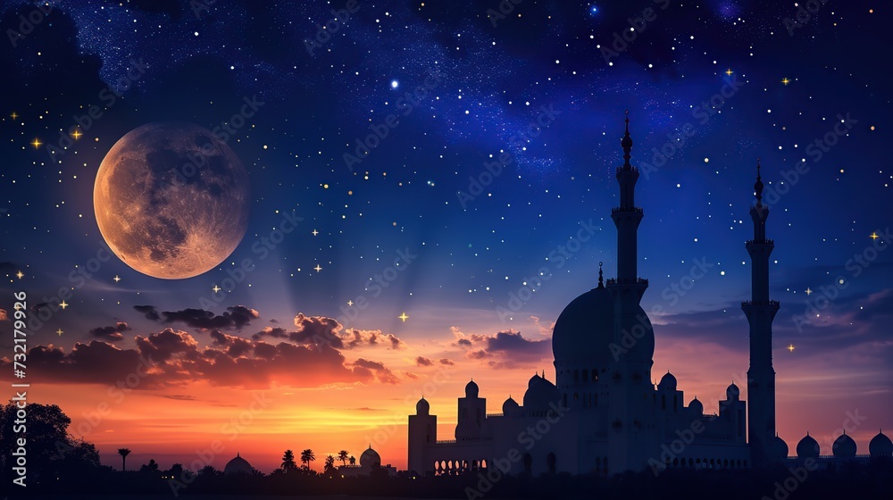 Best Moon Mosque Design for Background Decoration, Crafted by Generative AI
