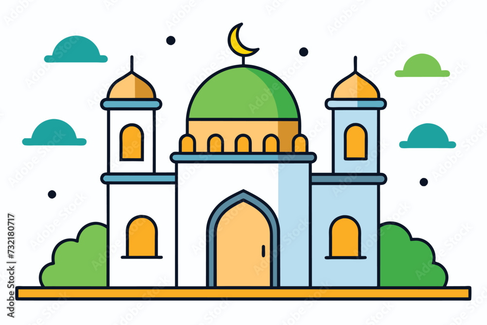 cartoon islamic mosque  vector illustration. background for ramadan kareem, eid mubarak greetings