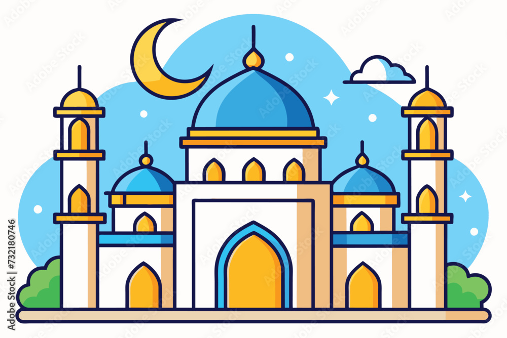 cartoon islamic mosque  vector illustration. background for ramadan kareem, eid mubarak greetings