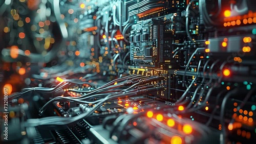 A of wires and circuit boards inside a hightech machine showcasing the intricate technology utilized for machine learning in anomaly detection. photo