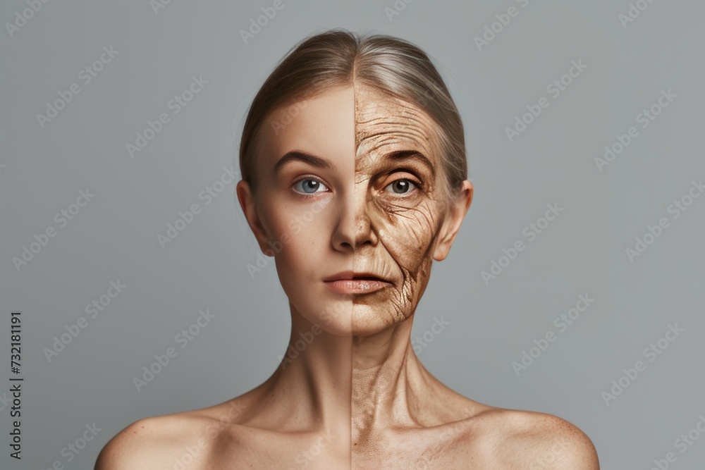 Aging depression. Comparison young to old woman vitamin deficiencies