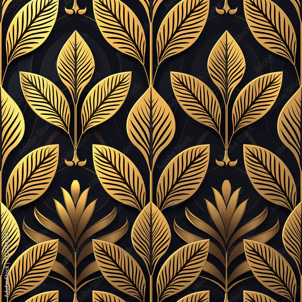 Golden Autumn Foliage Seamless Pattern Design with Geometric Elements and Vibrant Colors for Textile, Wallpaper, and Decor Golden Autumn Foliage Seamless Pattern Design with Geometric Elements and Vibrant Colors for Textile, Wallpaper, and Decor