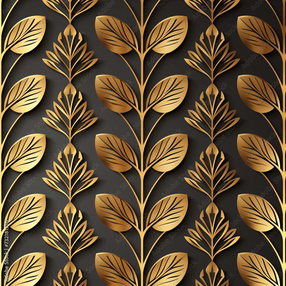 Fototapeta premium Golden Autumn Foliage Seamless Pattern Design with Geometric Elements and Vibrant Colors for Textile, Wallpaper, and Decor